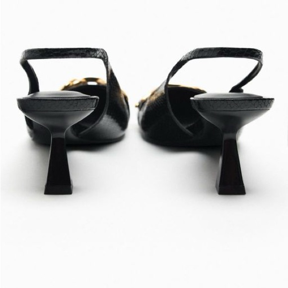 NWT. Zara Black Animal Print High Embossed Heel Mules. Size 9 - Picture 8 of 11